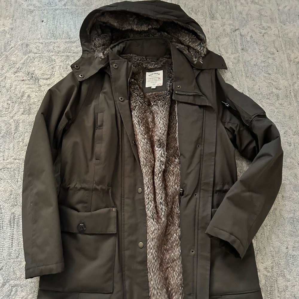 Fat Face Olive coat with Faux Fur Trim